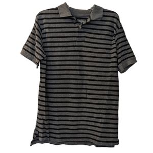 Merona polo Shirt Mens size medium black and grey stripes short sleeve Collar